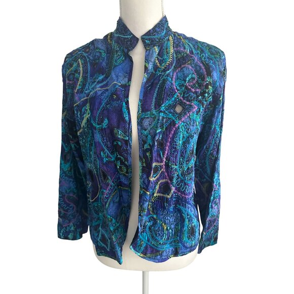 CHICOS Blue Purple Scribble Multicolored Blazer Jacket Size Chicos 1 Us M 8 - Picture 5 of 6